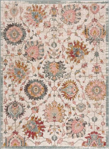 Hauteloom Twilight Boho Vintage Colorful Area Rug - Farmhouse Traditional Floral Rug for Living Room, Bedroom - Cream, Green, Sage, Red, Gray, Taupe, Dusty Pink - - color: Dusty Pink, Sky Blue, Light Gray / Twilight, size: 8'10" x 12' (Rectangular)