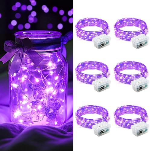 AIKEI 6 Pack LED Fairy Lights Battery Operated, Fairy String Lights 3 Modes Waterproof 7 Feet 20 Led Firefly Starry Lamps for Wedding Party Bedroom Garden Halloween Christmas Decoration Purple - color: Purple, size: 6PCS-STANDARD