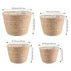Set of 4 Seagrass Planter Basket, 6" 7" 9" 10" Hand Woven Plant Basket with Waterproof Plastic Liner, Round Natural Flower Pot for Indoor Outdoor Modern Home Decoration, Brown
