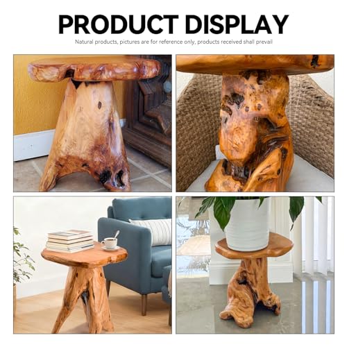 18.9 inch Live Edge Wood Stool, Live Edge Wood Stool, Freeform Mushroom Side Table Natural Plant Stand for Garden, Yard, Living Room, Bedroom - size: 14"D x 13"W x 19"H