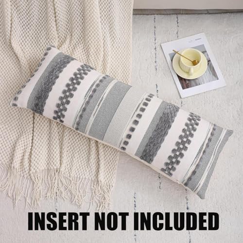 14x36 Pillow Cover Boho Lumbar Throw Pillow Cover Long Body Decorative Pillow Case Accent Chenille Striped Pillowcase Farmhouse Cushion Case for Home Decor Gray (1 Piece) - color: Gray Stripe, size: 36" x 14" (Pack of 1)