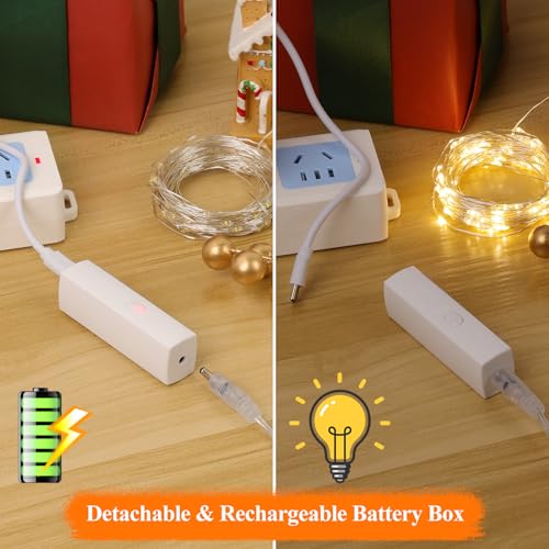 Lakumu Rechargeable Fairy Lights, 16FT 50 LED Battery Operated String Lights with Timer, Type-C, 8 Modes, Waterproof Twinkle Lights for Bedroom Wedding Christmas Decor, Warm White - color: Warm White, size: 16FT