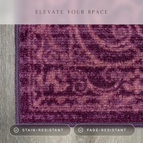 Maples Rugs Pelham Vintage Medallion Area Rugs - Made in USA - Washable, Non-Slip, Low Profile Indoor Rug for Entryway, Foyer, Kitchen, and Bathroom, 1'8 x 2'10, Wineberry - color: Wineberry, size: 1'8" x 2'10" (Rectangular)