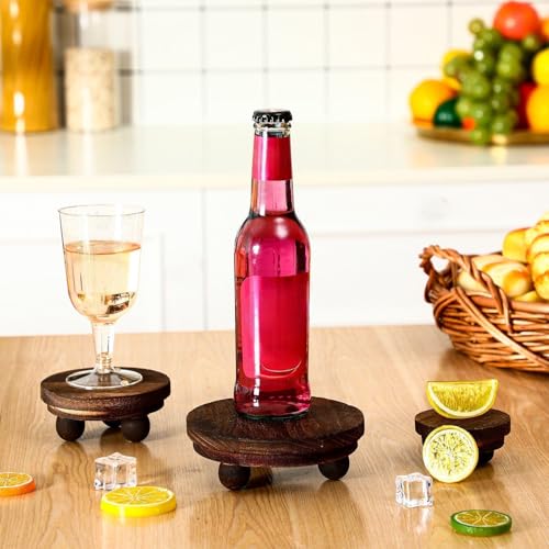 Amyhill 3 Pcs 5/4/3 Inch Mini Wooden Risers for Decor Small Round Pedestal Stand, Brown Farmhouse Wood Riser with Ball Feet for Tiered Tray, Candles, Plants, Home Kitchen Decor - color: Brown, size: 5/4/3 Inch