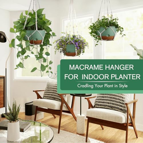 3 Pack 8/10/12 Inch Hanging Planters for Indoor Plants with Self-Watering Includes Hanging Pots for Plants, Outdoor Hanging Flower Pots with Drainage, and 2 Types of Hanging Baskets Hangers (Green) - color: Green, size: 8/10/12inch