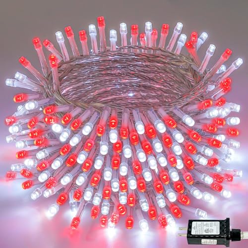 88FT 240LED Extra-Long Connectable String Lights Indoor Outdoor Clear Wire, Red&White Christmas String Lights, Plug in Twinkle Fairy Light with Timer for Wedding Patio Tree Yard Christmas Decorations - color: Red&White, size: 240LED