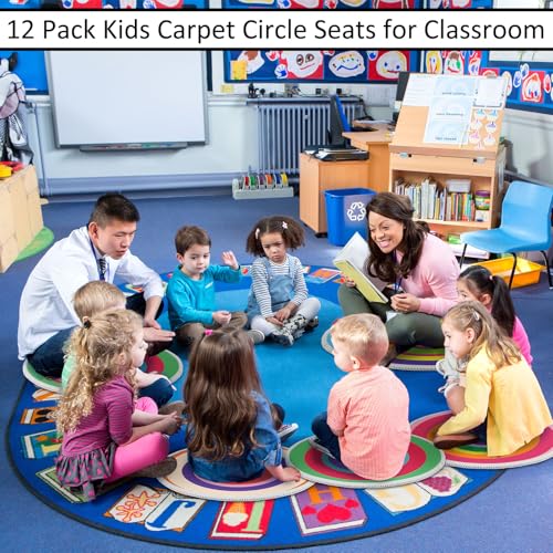 Tinideya 12 Pcs Kids Carpet Circle Seats for Class 16 Inch Round Classroom Rug Back to School Floor Cushions Soft Educational Mat Non Slip First Day of School Learning Playing Areas(Vivid) - style: Vivid