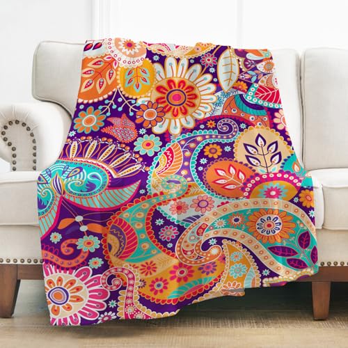 Levens Bohemia Blanket Gifts for Women Girls, 80"x60" Boho Floral Throw Blanket Decor for Couch Home Bedroom Living Room Birthday, Soft Comfort Smooth Flannel Lightweight Throw Blanket - color: Bohemia Red1, size: 60"x80"