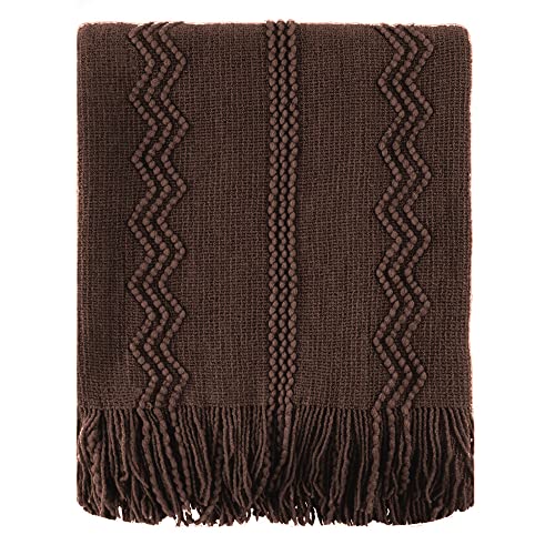 BATTILO HOME Brown Throw Blanket for Couch, Chocolate Knit Decorative Boho Throw for Home, Bed, 50"x60" - color: Brown Wavy, size: 50 x 60 in.