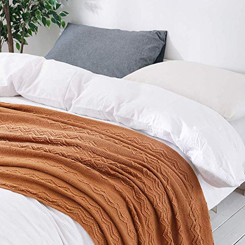BOURINA Almond Throw Blanket 50 x90 Inches Throw Textured Solid Soft Sofa Throw Bed Runner Couch Cover Knitted Decorative Blanket Bed Runner - color: Almond, size: 50"x90"