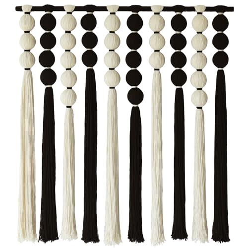 IOWER Large Macrame Wall Hanging Macrame Wall Decor Black and White Sphericity Cotton Textile Wall Hanging Boho Wall Decor Art Fiber Yarn Art Handmade 39" Wx39 L - color: Black and White