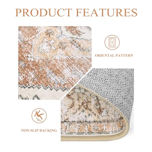 Lahome Boho Kitchen Rugs Washable - 2x3 Small Non-Slip Entry Rugs for Inside House Oriental Throw Area Rugs for Bedroom Accent Distressed Floor Doormat Carpet for Bathroom Entryway Laundry Living Room - color: Taupe, size: 2' x 3' (Rectangular)