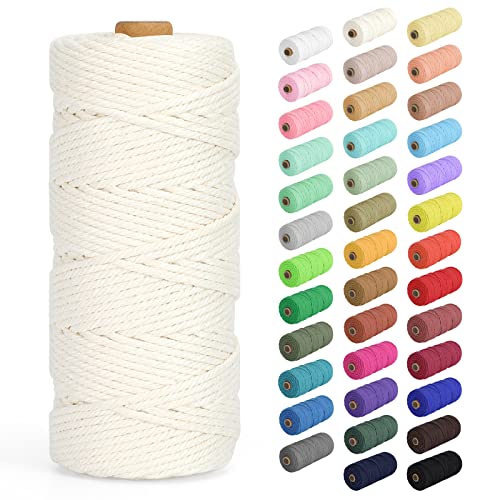 Natural Cotton Macrame Rope - 3mm x 109Yards (328Feet), 4 Strands Twisted Cotton Cord for Wall Hanging, Plant Hangers, Crafts, Gift Wrapping and Wedding Decorations, Beige - color: Beige, size: 0.12 in x 109 yd