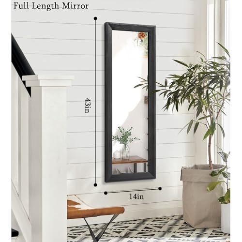 AAZZKANG Full Length Mirror with Wood Framed Modern Large Wall Mirrors 43"x14" Rectangle for Bedroom Living Room Bathroom Dressing Room Entryway Hanging Black - color: Black, size: 43"L x 14"W