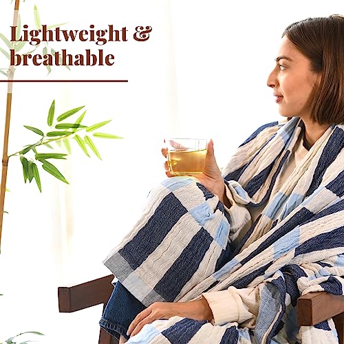 Folkulture Throw Blanket for Couch 50" x 60" |Cotton, Lightweight & Breathable Summer Blanket for Chair, Couch, Bed | Blue Comfort Throw Blankets for Living Room, Summer Must Haves, Graduation Gifts - color: Blue