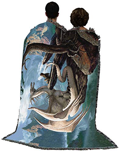Pure Country Weavers Hobsyllwin and Kume Dragon Blanket by Ciruelo - Gift Fantasy Tapestry Throw Woven from Cotton - Made in the USA (72x54) - color: Hobsyllwin & Kume