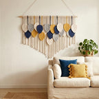 Tempospark Large Macrame Wall Hanging, 39" Wx29 L Boho Wall Hanging, Boho Chic Leaves Tassels Tapestry for Bedroom, Living Room, Dining Room, Nursery, Hallway, Balcony - color: Deep Ocean, size: 29"L x 39"W