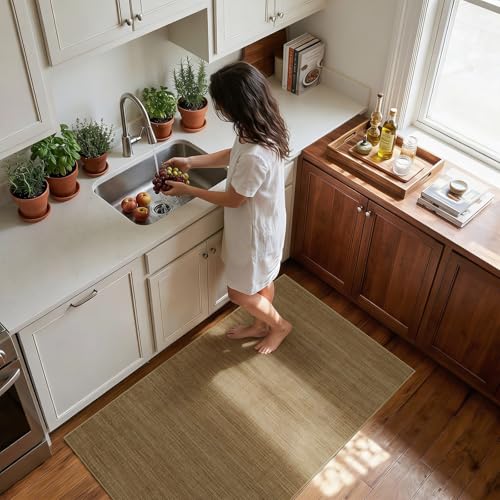 Jute 3x5 Kitchen Area Rugs: Washable Non Slip Entryway Rug with Rubber Backing Pet-Friendly Small Rugs Stain Resistant Carpet for Dining Room Laundry Porch Doorway Natural Brown - color: Natural Brown, size: 3' x 5' (Rectangular)