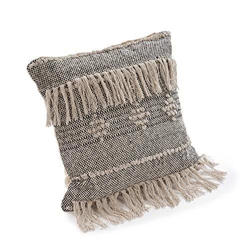 LR Home 20" x 20" Inches Geometric Cotton Throw Pillow Covers For Home Decor | Shabby Chic Boho Cushion Covers For Throw Pillows | Perfect For Living Room Couch & Bedroom Decorations | Beige/Black - color: Beige/Black, size: 20" x 20" (Pack of 1)