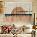 Macrame Wall Hanging Dip Dye Sunset Boho Wall Decor Fiber Art 57" W*35" L - color: Black and Brown