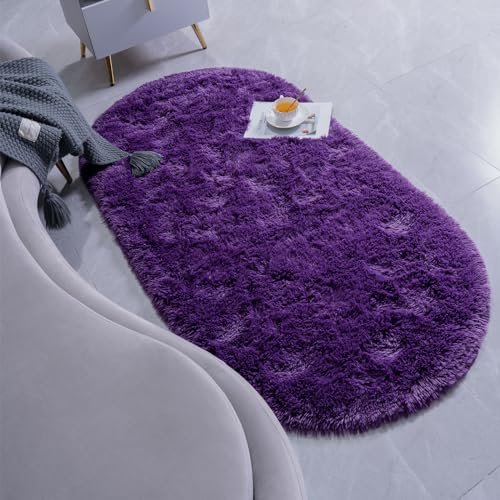 Goideal Fluffy Bedroom Rug, Small Oval Area Rugs, Purple Shag Bedside Carpet for Kids Room Nursery Dorm Cute Fuzzy Indoor Decor for Boy and Girl, 2.6 x 5.3 Feet - color: Grape Purple