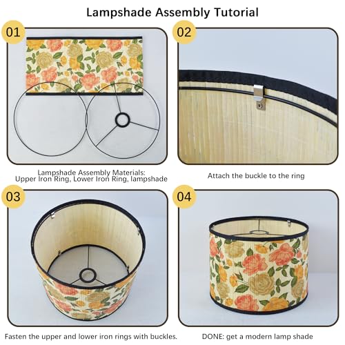 Bamboo Lamp Shade With Tropical Plants Chandelier Covers, Bohemian Farmhouse Drum Lamp Shade for Table Lamp Floor Lamp, Rustic Rattan Light Fixture for Bedroom Living Room (11.8x11.8x9 inch) - color: color8, size: 11.8*9