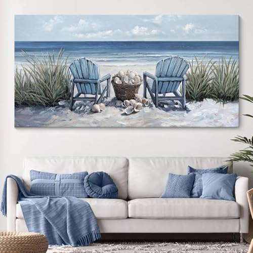 HGUAOA Coastal Wall Art - Large Landscape Wall Paintings for Living Room, Bedroom Pictures, Ocean Beach Artwork, Blue Wall Art, Above Bed Decor, Coastal Landscape Beach Pinting - color: Coastal, size: 48"L x 24"W