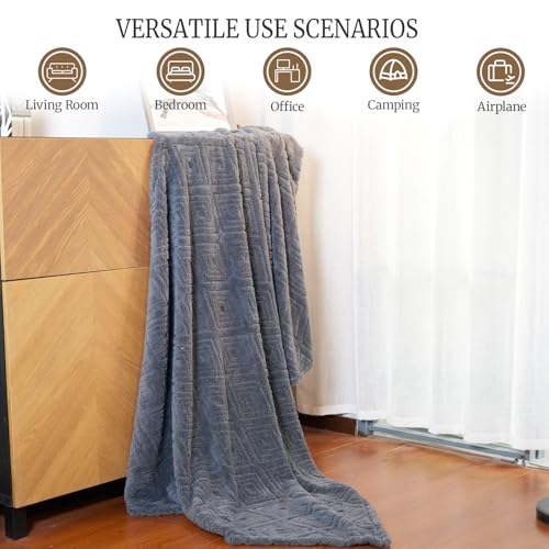 Geometric 50x70 Inch Flannel Jacquard Throw Blanket- Soft & Cozy Luxurious Blankets for Couch, Bed, Sofa, Travel，Home and Dorm Decor，Housewarming Gift for Women & Men,Dark Grey - color: Slate Gray