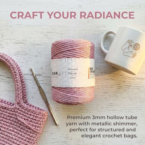 3mm Sparkle Polyester Macramé Cord - 150g/66yds Metallic Glitter Braided Cord for Crocheting Bags, Baskets, Macramé Plant Hangers & DIY Crafts, Machine Washable (3#Pink Pinky) - color: 3#Pink Pinky