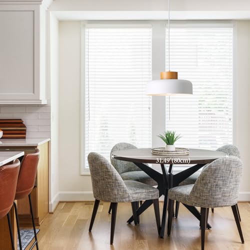 Modern Pendant Light with Real Wood Cap - 12.6” White Hanging Light Fixture for Kitchen Island, Dining Room Table - Adjustable Height Ceiling Light with E26 Socket - Scandinavian Style - color: White, size: 12.6 inches