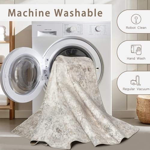 Srugn Washable Rugs 3x5 Area Rugs for Living Room,Bedroom- Non Slip Vintage Entryway Rug for Indoor Entry,Kitchen,Bathroom,Kids Girls Room,Home,Office,Beige Grey - color: Brown-grey-beige-slate, size: 3' x 5' (Rectangular)