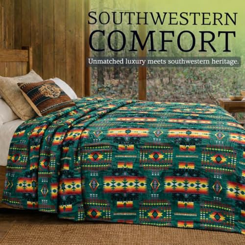 Sacred Thread Aztec Blanket Fleece, Reversible Native American Blanket, Western Throw, Native American Western (Lake Flannel), King (87”x95”) - color: Lake Flannel, size: King (87”x95”)