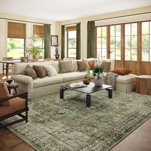 9x12 Area Rugs for Living Room: Washable Bedroom Rug Boho Vintage Rugs Stain Resistant Non Slip Low Pile Soft Lightweight Carpet for Kitchen Dining Room Farmhouse Nursery Kids Room - color: Black and Green, size: 9' x 12' (Rectangular)