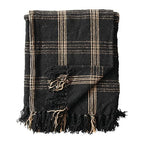 Plaid Black & Tan Fringed Woven Cotton Blend Throw - color: Black, size: One Size