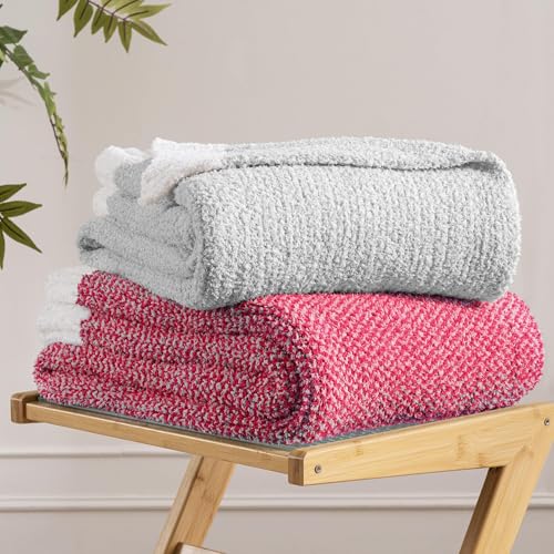 Exclusivo Mezcla Knit Throw Blanket, Ultra Soft and Warm Reversible Woven Blankets, Cozy Snuggly Throw for Couch Bed and Home Decor, Heather Red, 50"x60" - color: Heather Red, size: Throw (50"x60")