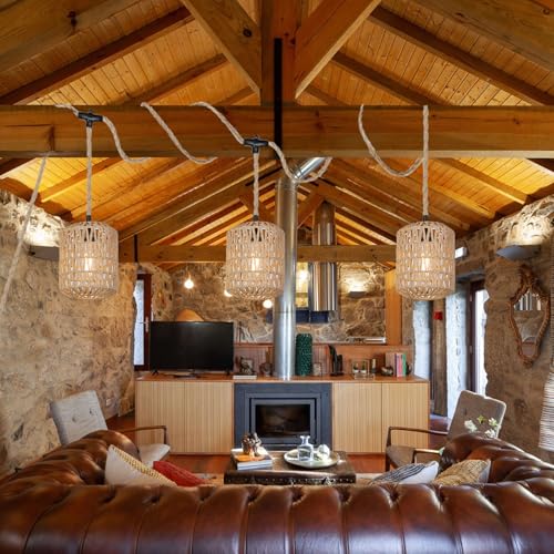 3 Lights Plug in Pendant Light with Cord On/Off Switch Rattan Hanging Lamp with 22ft Hand Woven Wicker Plug in Chandelier Boho Hanging Lights Fixture for Bedroom Kitchen Hallway Foyer - size: 3 Light