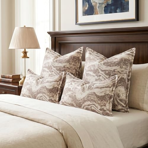 MATTINS Neutral Marble Pillow Covers 24x24 Set of 2, Modern Textured Throw Pillow Covers, Luxury Farmhouse Brown Pillow Covers, Boho Patterned Decorative Pillow Cover for Couch Sofa Bed Gift Pack - color: Light Brown, size: 24" x 24" (Pack of 2)