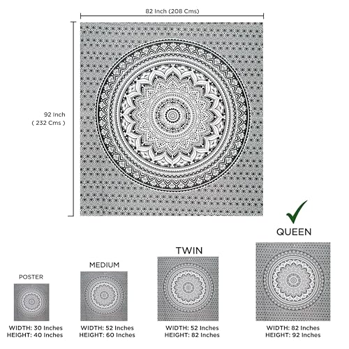 raajsee Grey Black Mandala Tapestry Bedroom Aesthetic - Indie Wall Tapestries Hippie Room Decor - Boho White Trippy Tapestrys Wall Hanging - Mandalas Wall Art 82x92 Inches - color: Black White Ombre, size: 92"L x 82"W