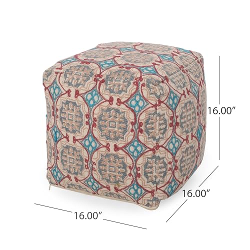 GDFStudio Boho Handmade Fabric Cube Pouf Ottoman Foot Stool - Bean Bag Floor Chair - Foot Rest Couch for Living Room Bedroom,Multicolored,16"" x 16"" x 16"", 313834N - color: Multi Color, size: 16"