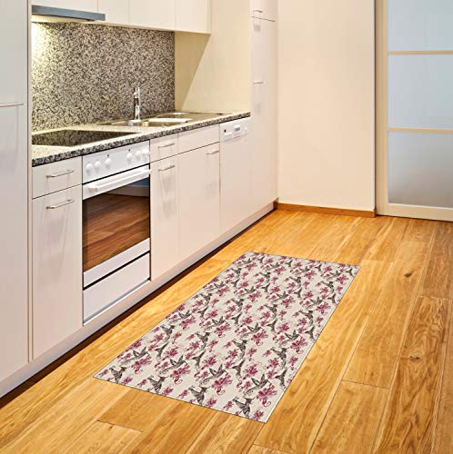 Lunarable Vintage Area Rug, Nostalgic Retro Design Artwork with Lily Blossoms and Hummingbirds, Flat Woven Accent Rug for Living Room Bedroom Dining Room, 2' 6" x 5', Beige Dark Brown and Maroon