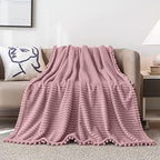 DISSA Fleece Blanket Twin Size – 60x80, Pink - Soft, Plush, Fluffy, Fuzzy, Warm, Cozy – Perfect Throw for Couch, Bed, Sofa - with Pompom Fringe - Flannel Blanket - color: Pink, size: 60x80"