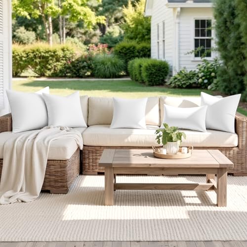 MIULEE Outdoor Pillow Inserts 16x16 Pack of 4 Waterproof Throw Pillow Inserts Decorative 100% Virgin Fibers Filling for Patio Sofa Couch - size: 16x16 Inch