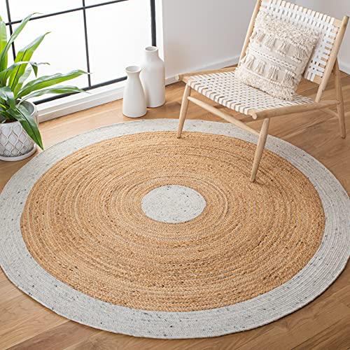 SAFAVIEH Braided Collection 3' Round Light Grey / Natural BRD910F Handmade Country Cottage Reversible Jute Area Rug - color: Light Grey/Natural, size: 3' (Round)