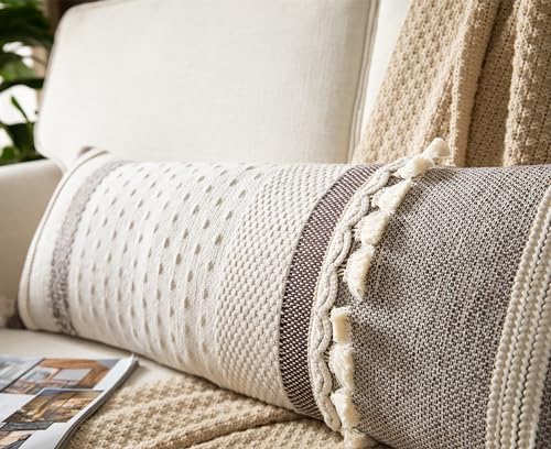 Caflife Boho Lumbar Throw Pillow Cover 14X36 Long Decorative Pillows for Bed, Coffee Beige Woven body Pillow Cover for Farmhouse Chair Sofa Bedroom Living Room Home Decor Couch Cushion Case, Pack of 1 - color: Coffee Beige, size: 36" x 14" (Pack of 1)