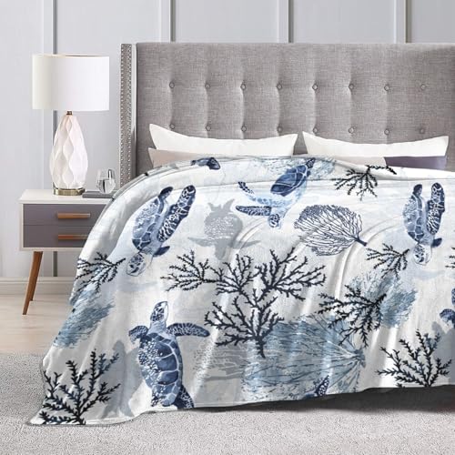 Sea Turtle Blanket Ocean Throw Blanket Soft Warm Cozy Fuzzy Plush Turtle Throw Blanket Gifts for Girls Boys Women Sea Turtle Lightweight Fleece Flannel Gifts Blankets for Kids Adults 40"X50" - color: Blue Sea Turtle Coral, size: 50"x40"
