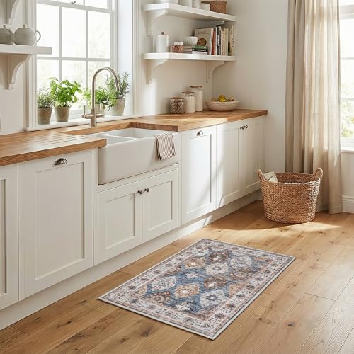 HOOBRO 2 x 3 Area Rugs Washable, Small Rugs for Entryway Kitchen Bathroom Mat Indoor Low Pile Soft Rug, Non-Slip Backing Stain Resistant Carpets, Pet Friendly Machine Washable, Light Blue BU01AR01 - color: Light Blue, size: 2' x 3' (Rectangular)