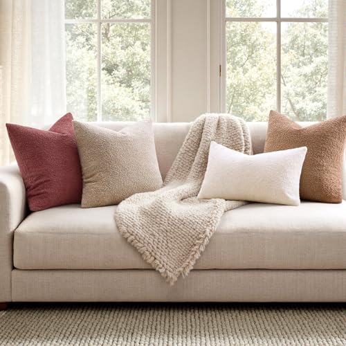 Pack of 2 18x18 Inch Decorative Boucle Throw Pillow Covers Textured Square Pillowcaes Accent Solid Cozy Soft Cushion Covers Home Decor for Sofa Couch Living Room Home Decor,Burgundy - color: Burgundy, size: 18" x 18" (Pack of 2)