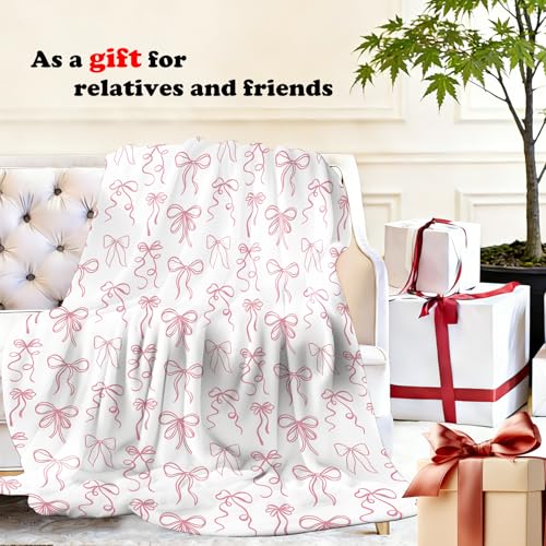 Pink Bow Throw Blanket for Couch, Girly Room Decor Aesthetic, Coquette Pink Ribbon Bow Throw Blanket for Girls Bedroom Dorm Living Room Home Decoration, 50x60 Inches - color: Color_b