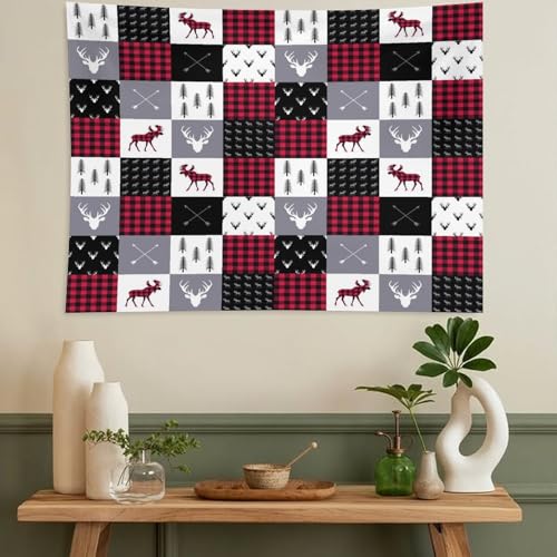 ZhiRain Cabin Retro Rustic Lodge Tapestry Wall Hanging Deer Country Hunting Wild Animal Plaid Check Tapestries Home Decor for Living Room Bedroom Farmhouse Apartment Dorm 30"x40" - color: Cabin-2, size: 30"L x 40"W