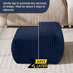 MeMoreCool Square Stuffed Pouf Ottoman Foot Rest, Stripe Furry Floor Pouf Foot Stool with Foam Chunk Filling, Soft Fluffy Stuffed Ottoman Footrest for Living Room, Faux Fur Navy - color: Ribbed Navy